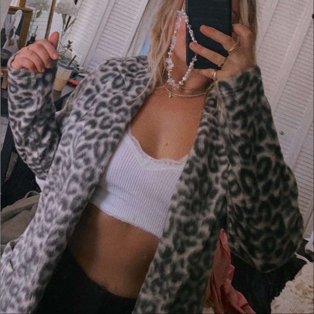 Monochrome Cheetah Fuzzy Blazer Coat